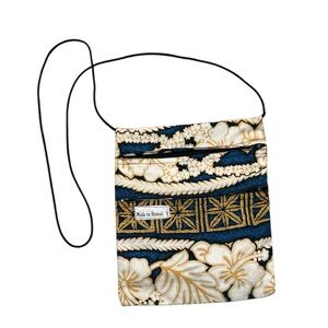 🌺 Made In Hawaii Blue & Tan Hawaiian Print Cross Body Bag Purse W/ Zipper